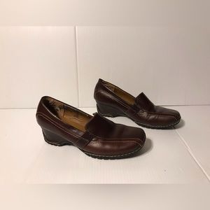 I Love comfort Blair leather brown slip on wedge loafer shoes women size 9 M